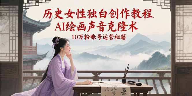 历史女性独白创作教程，AI绘画声音克隆术，10万粉账号运营秘籍 - 卡易购-数字权益卡券营销自助平台-卡易购-数字权益卡券营销自助平台