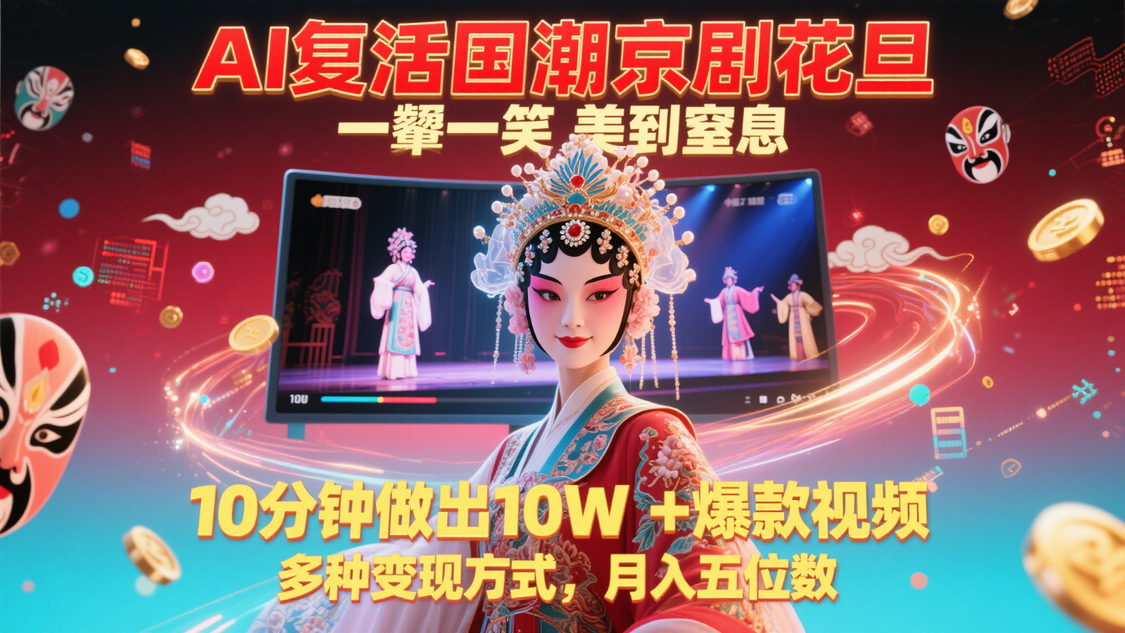 AI复活国潮京剧花旦，一颦一笑美到窒息，10分钟做出10W+爆款视频，多种变现方式 - 卡易购-数字权益卡券营销自助平台-卡易购-数字权益卡券营销自助平台