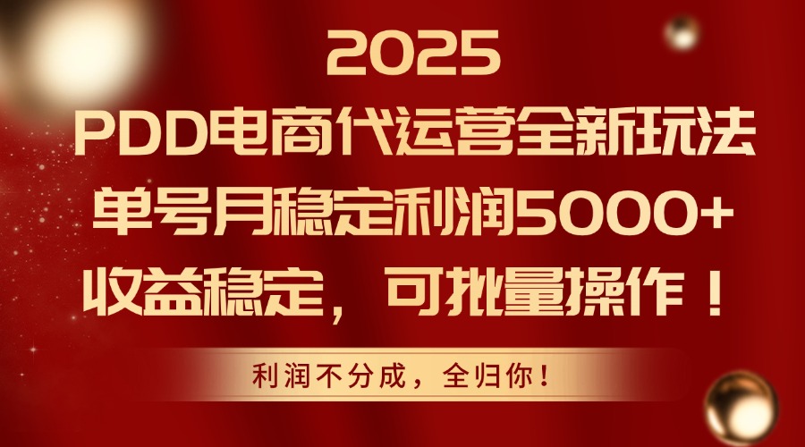 2025PDD电商代运营全新玩法，单号月稳定利润5000+，收益稳定，可批量操作 - 卡易购-数字权益卡券营销自助平台-卡易购-数字权益卡券营销自助平台