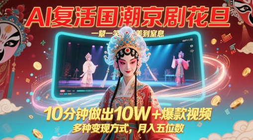 AI复活国潮京剧花旦，一颦一笑美到窒息，10分钟做出10W+爆款视频，多种变现方式，月入五位数 - 卡易购-数字权益卡券营销自助平台-卡易购-数字权益卡券营销自助平台