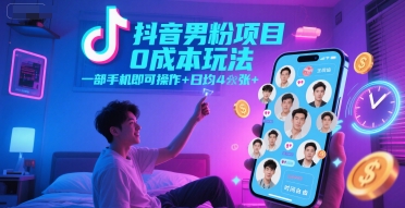 抖音男粉项目0成本玩法，一部手机即可操作，日均4张+，时间自由 - 卡易购-数字权益卡券营销自助平台-卡易购-数字权益卡券营销自助平台
