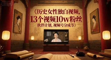 历史女性独白视频，13个视频10w粉丝，伙伴计划，视频号分成等 - 卡易购-数字权益卡券营销自助平台-卡易购-数字权益卡券营销自助平台