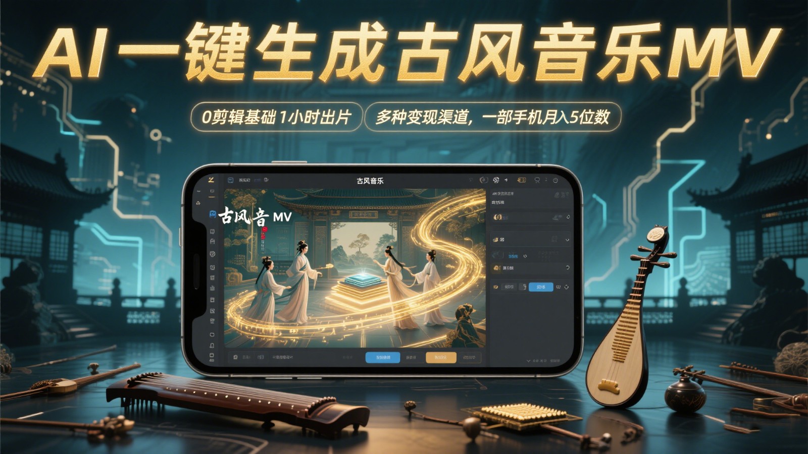 AI一键生成古风音乐MV，0剪辑基础1小时出片，多种变现渠道，一部手机月入5位数 - 卡易购-数字权益卡券营销自助平台-卡易购-数字权益卡券营销自助平台