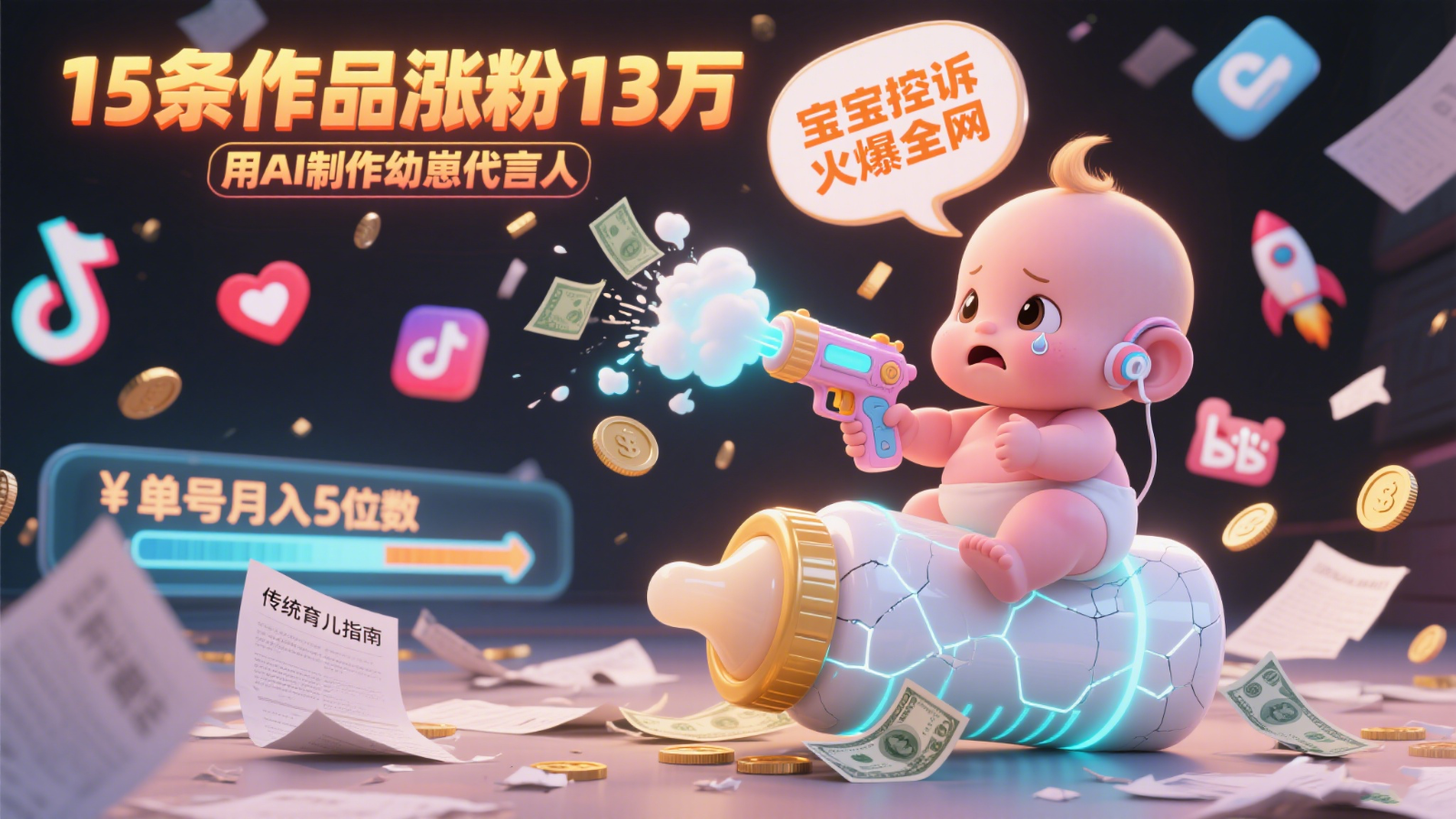 用AI制作幼崽代言人，宝宝的控诉火爆全网，15条作品涨粉13万，单号月入5位数实操教程 - 卡易购-数字权益卡券营销自助平台-卡易购-数字权益卡券营销自助平台