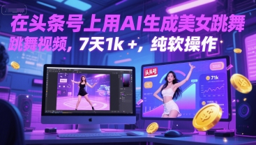 在头条号上用AI生成美女跳舞视频，7天1k+，纯软件操作 - 卡易购-数字权益卡券营销自助平台-卡易购-数字权益卡券营销自助平台